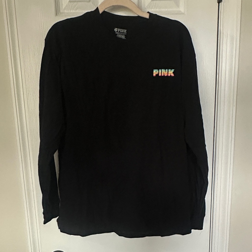 PINK Victoria's Secret Black Long Sleeve Tee with Rainbow Logo